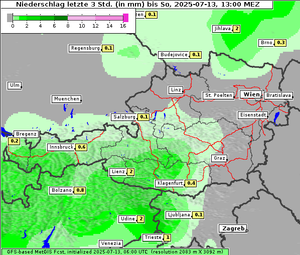 Niederschlag, 13. 7. 2025