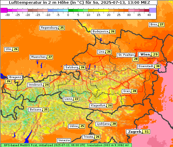 Temperatur, 13. 7. 2025