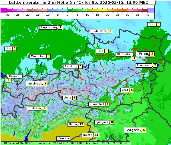 Temperatur, 15. 2. 2026