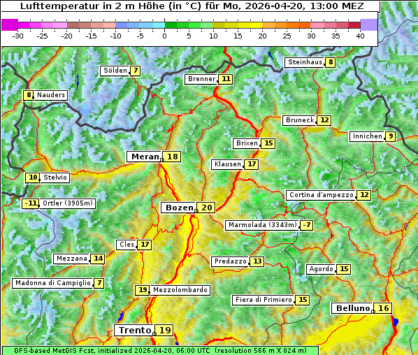 Temperatur, 20. 4. 2026