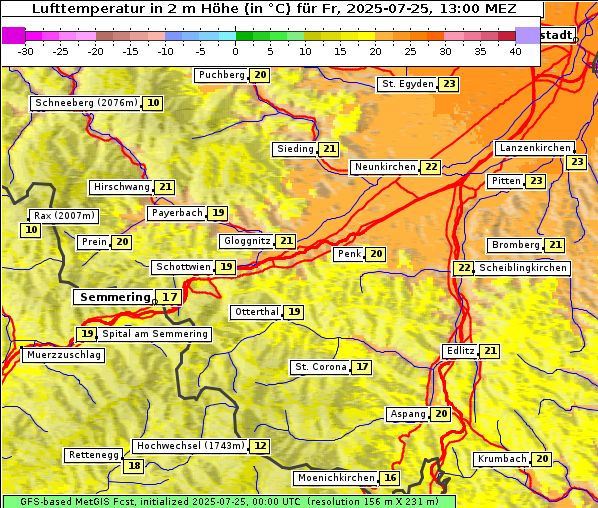 Temperatur, 25. 7. 2025