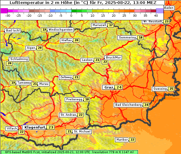 Temperatur, 22. 8. 2025