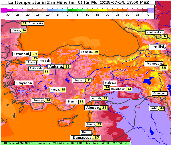 Temperatur, 14. 7. 2025
