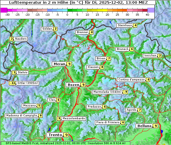 Temperatur, 2. 12. 2025