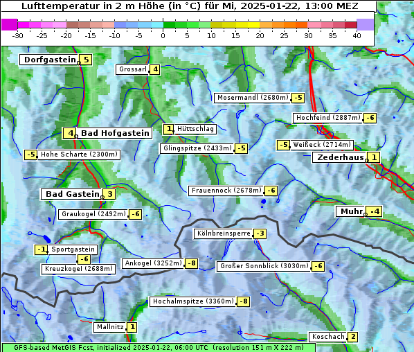 Temperatur, 22. 1. 2025