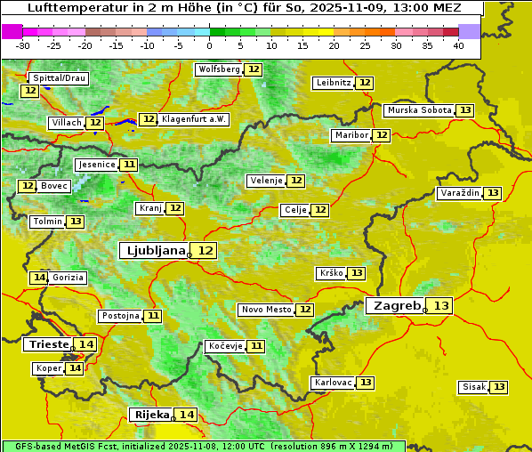 Temperatur, 9. 11. 2025