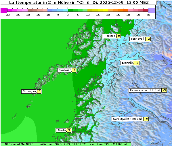Temperatur, 9. 12. 2025
