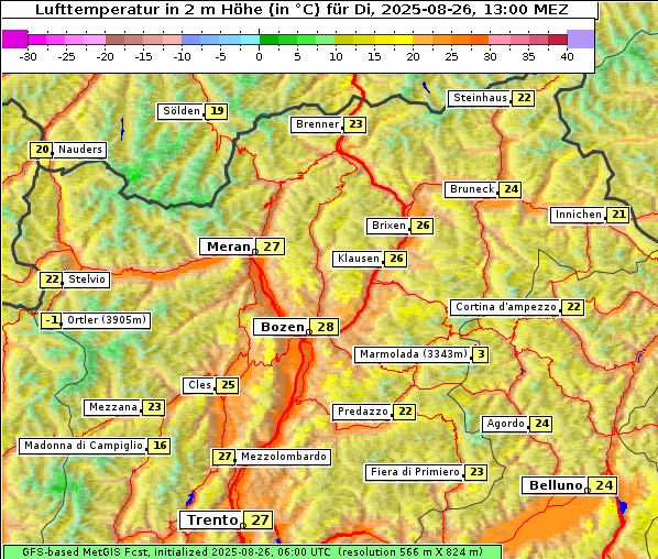 Temperatur, 26. 8. 2025