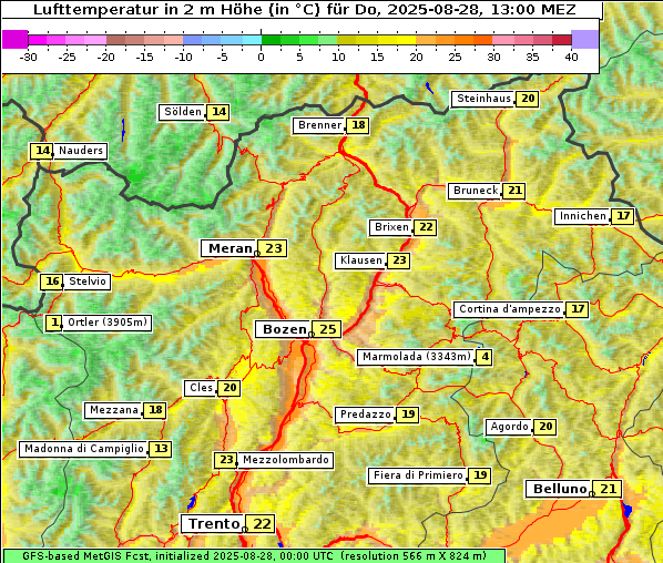 Temperatur, 28. 8. 2025