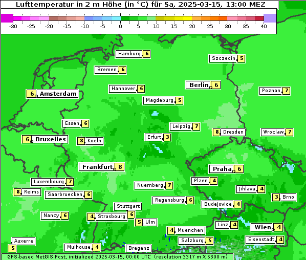 Temperatur, 15. 3. 2025