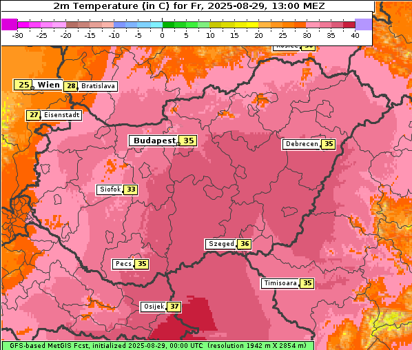 Temperatur, 29. 8. 2025