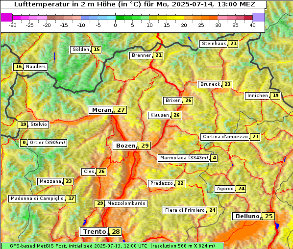 Temperatur, 14. 7. 2025