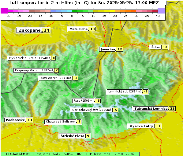 Temperatur, 25. 5. 2025