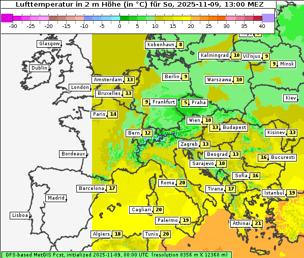 Temperatur, 9. 11. 2025