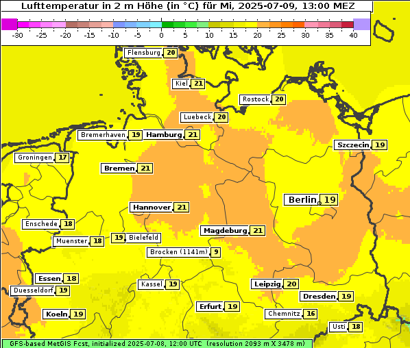 Temperatur, 9. 7. 2025
