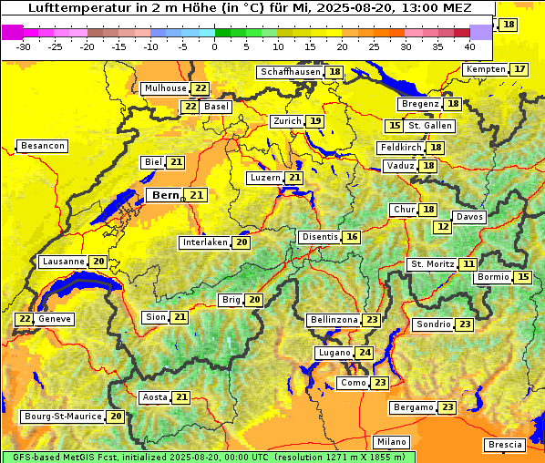 Temperatur, 20. 8. 2025