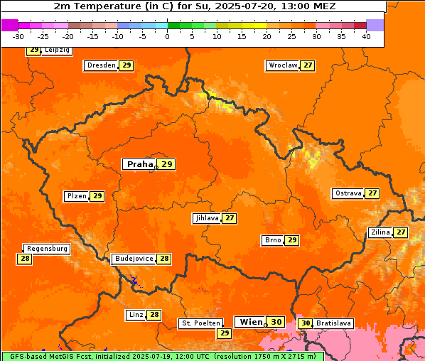 Temperatur, 20. 7. 2025
