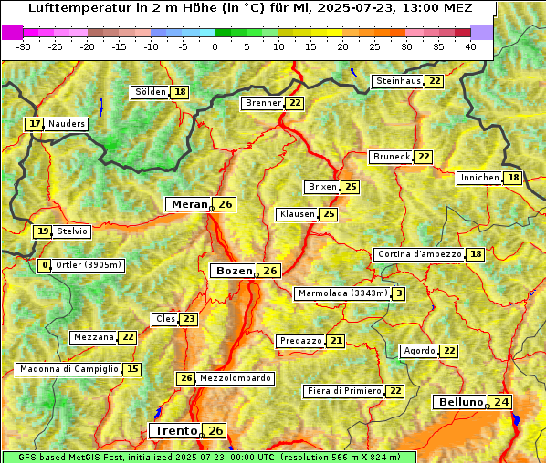 Temperatur, 23. 7. 2025
