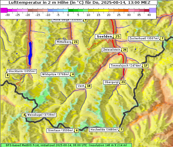 Temperatur, 14. 8. 2025