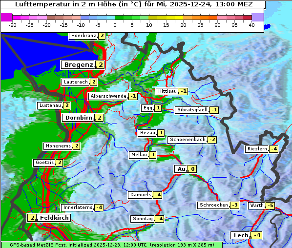 Temperatur, 24. 12. 2025