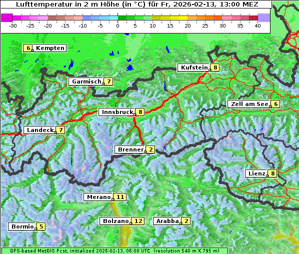 Temperatur, 13. 2. 2026