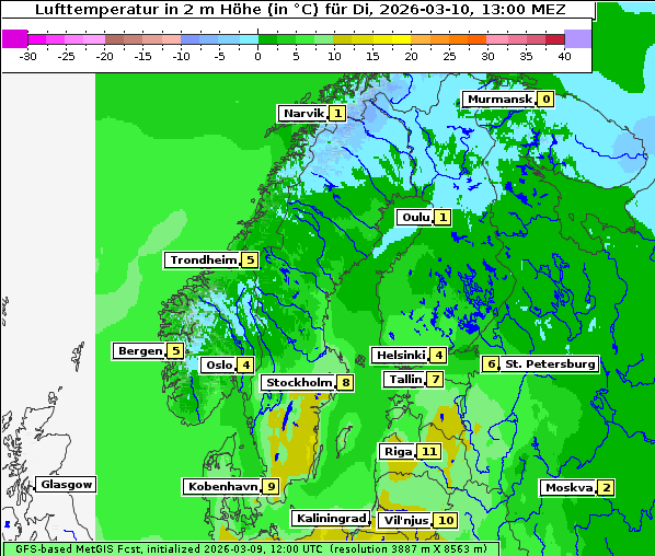 Temperatur, 10. 3. 2026