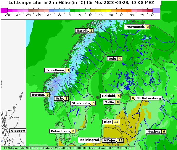 Temperatur, 23. 3. 2026