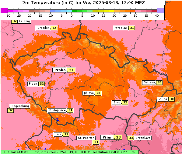 Temperatur, 13. 8. 2025