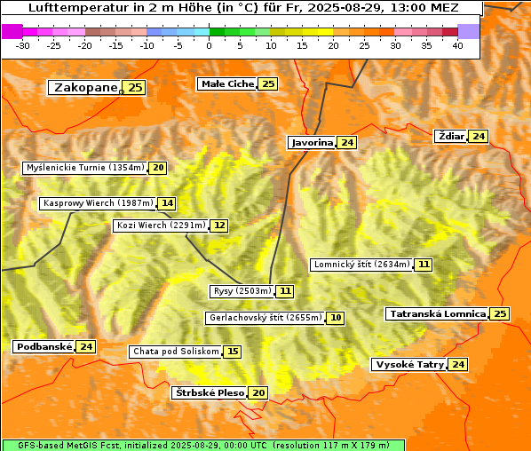 Temperatur, 29. 8. 2025