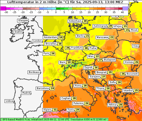 Temperatur, 13. 9. 2025