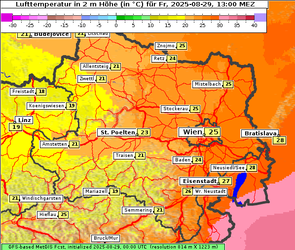 Temperatur, 29. 8. 2025