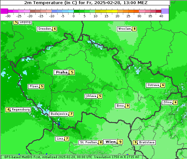 Temperatur, 28. 2. 2025