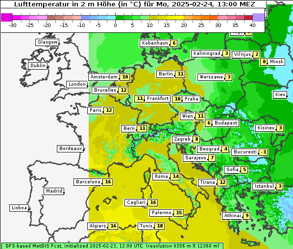 Temperatur, 24. 2. 2025