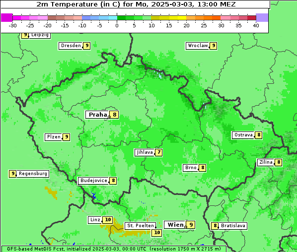 Temperatur, 3. 3. 2025