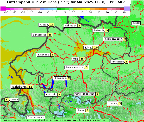 Temperatur, 10. 11. 2025