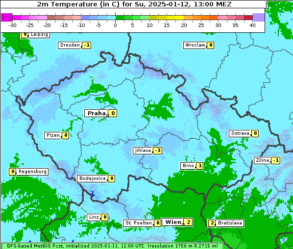 Temperatur, 12. 1. 2025