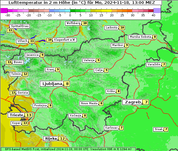 Temperatur, 18. 11. 2024