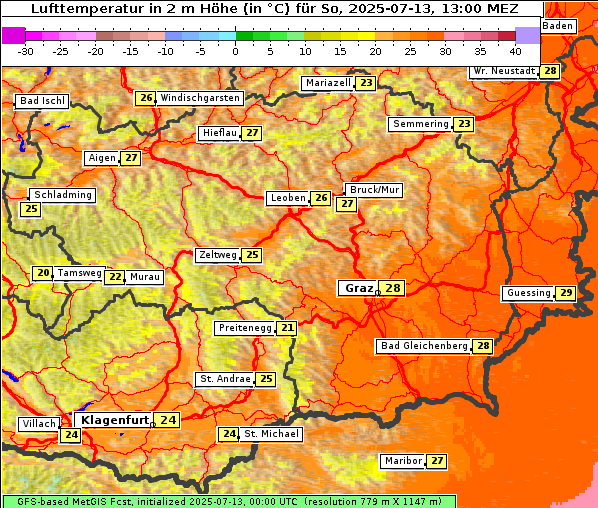 Temperatur, 13. 7. 2025