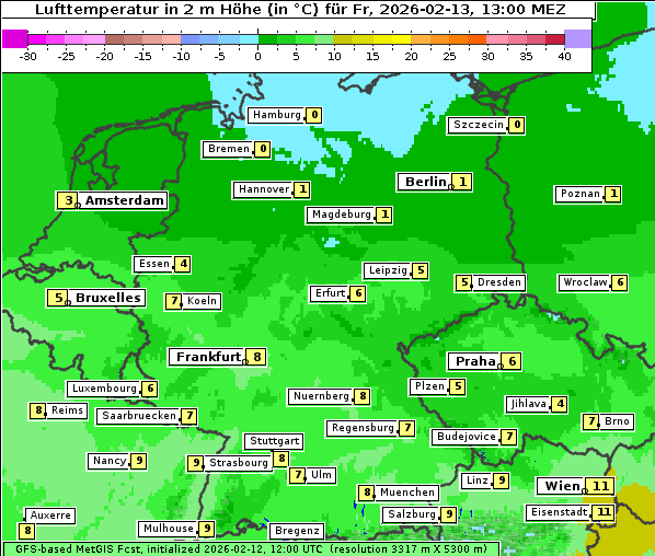 Temperatur, 13. 2. 2026