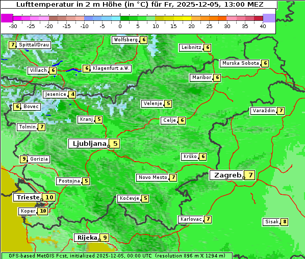 Temperatur, 5. 12. 2025