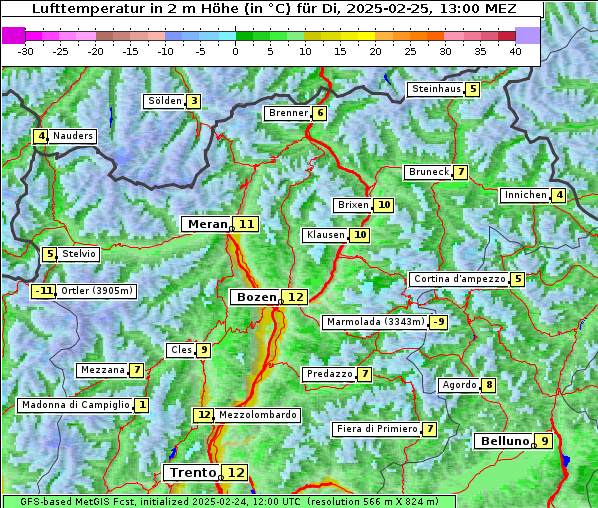 Temperatur, 25. 2. 2025