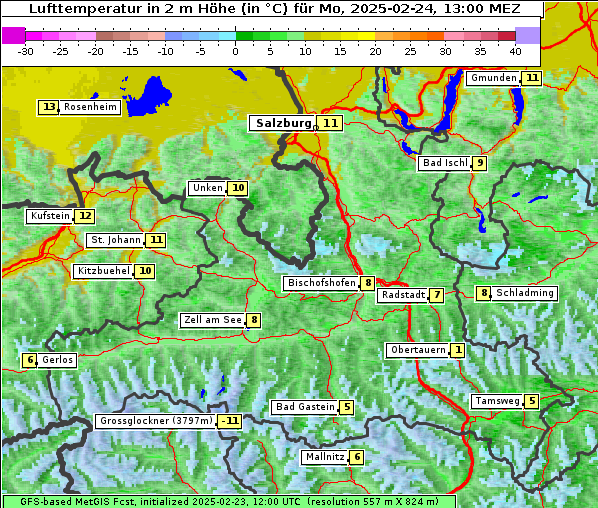 Temperatur, 24. 2. 2025