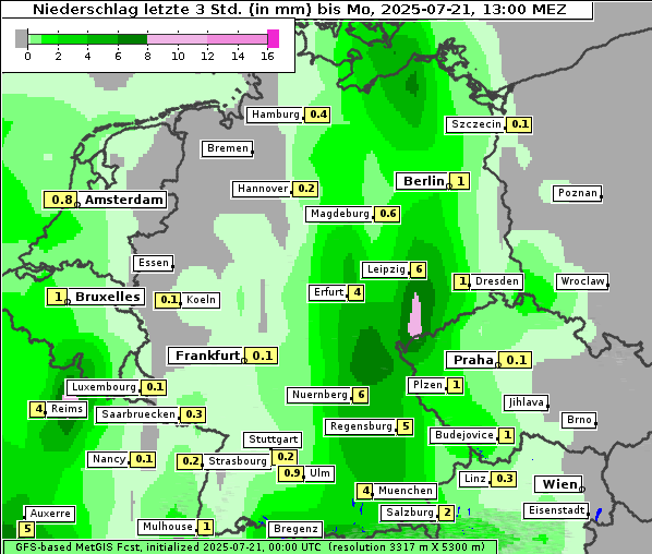 Niederschlag, 21. 7. 2025