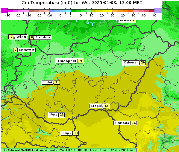 Temperatur, 8. 1. 2025