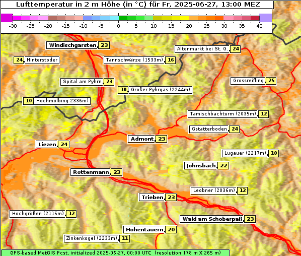 Temperatur, 27. 6. 2025