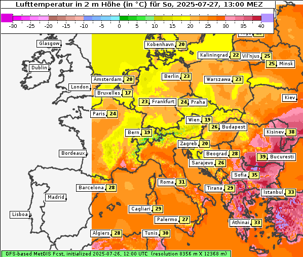 Temperatur, 27. 7. 2025