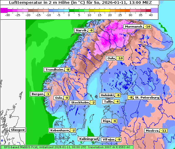 Temperatur, 11. 1. 2026