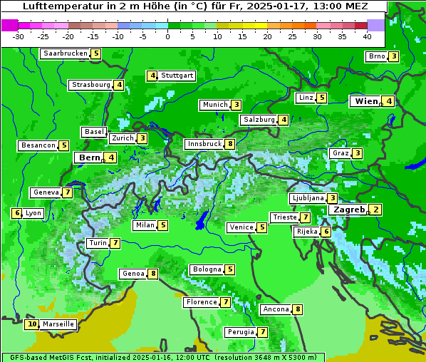 Temperatur, 17. 1. 2025