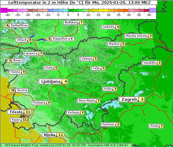 Temperatur, 20. 1. 2025