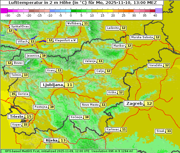 Temperatur, 10. 11. 2025
